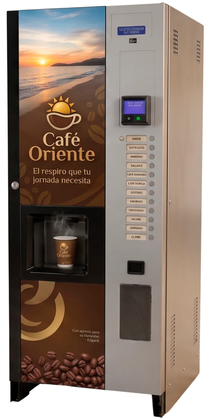 Estación de café Bianchi LEI 400 personalizada con la marca Café Oriente